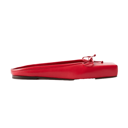 Jacquemus Square Toe Red Leather Ballet Shoes Red