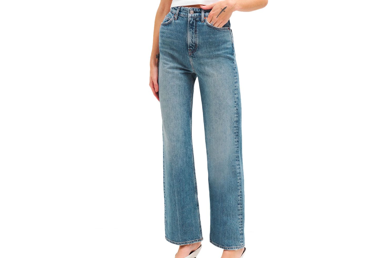 Reforma Wilder Streting High Rise Wide perna jeans cortada