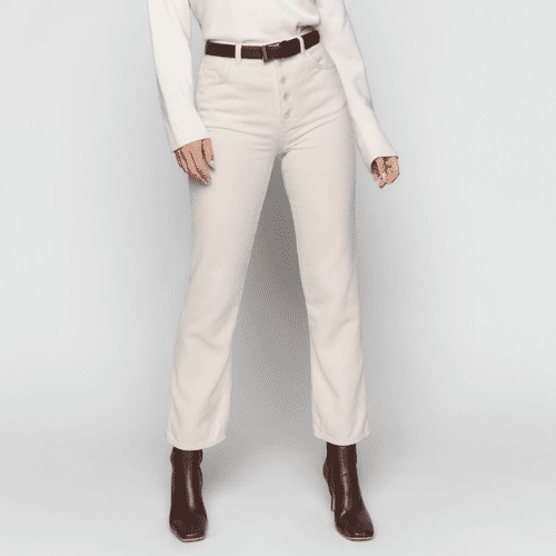 Reformation Cynthia Button Fly calças retas de veludo cotelê de cintura alta