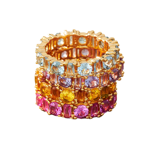 Anel de cristal de pavimentação de várias formas de forma de várias formas com pedras preciosas multicoloridas
