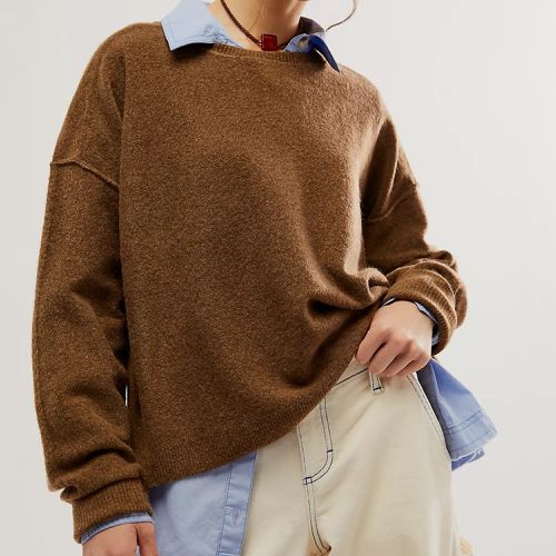 Sweater Brown Free People Luna Pullover Cewneck para modelos