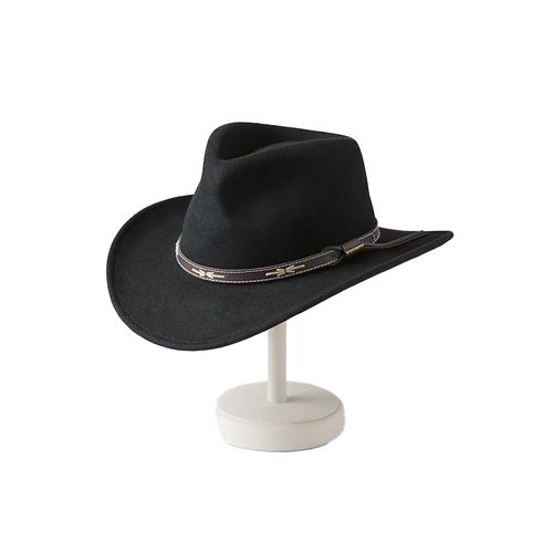 Chapéu de cowboy de lã esmagável Overland Teton preto com cinto