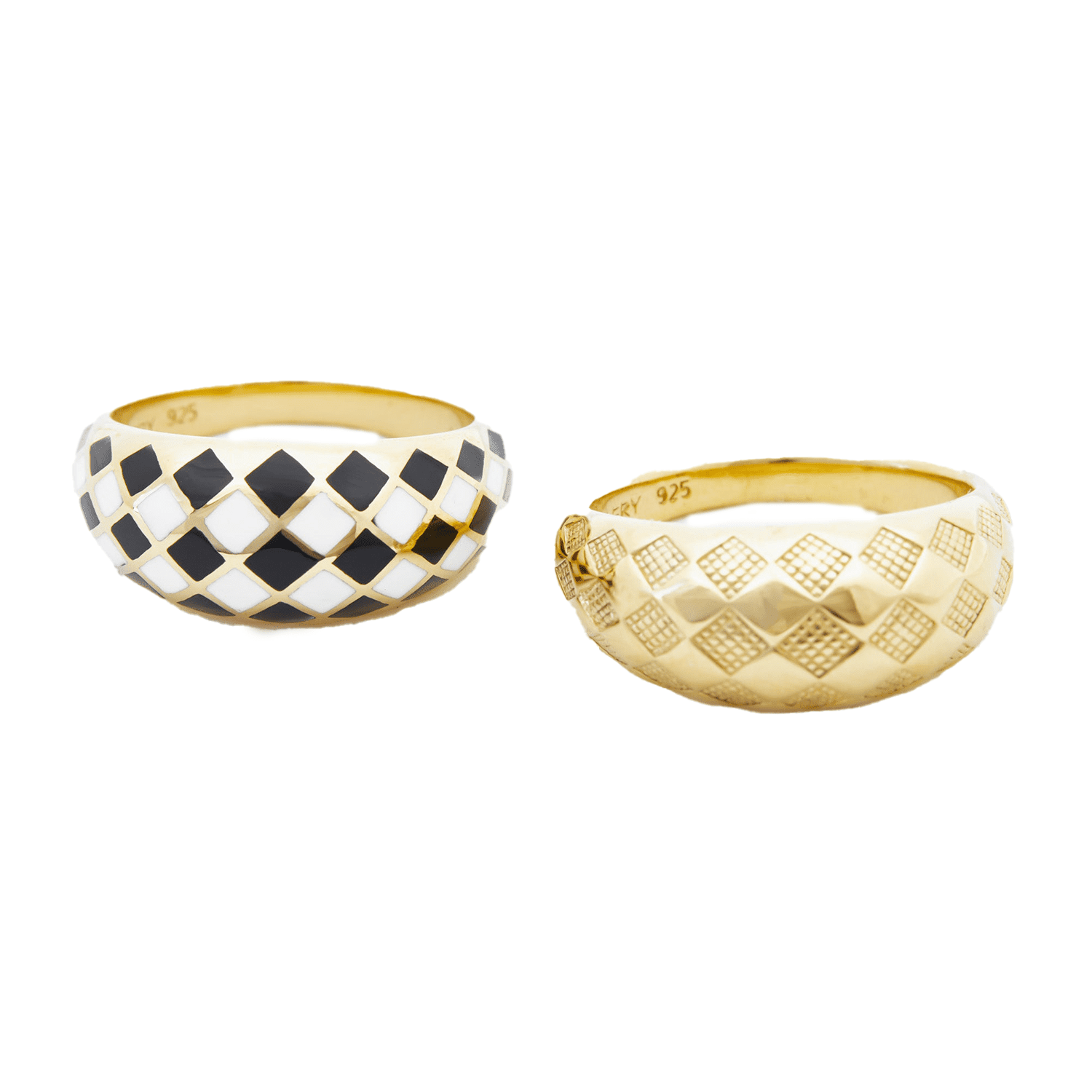 Rellery Checker Rings Rooks um conjunto em cores em preto e branco e dourado