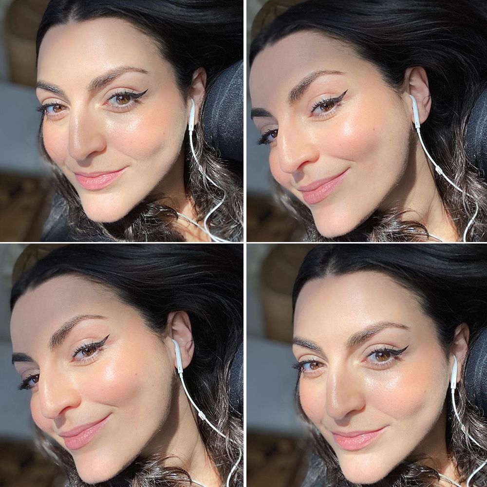 Como resultado, quatro conjuntos de fotos de Charlotte Palermino exibindo sua pele brilhante